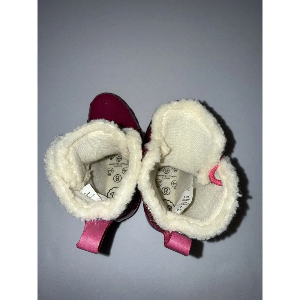 Adrienne Vittadini Bambini Girls Rain Boots 8 Fuchsia Pink Glitter Fur Snow NEW